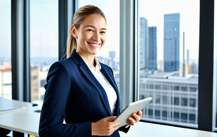 클라우드 컴퓨팅 보안 과제 - **
"A successful female entrepreneur in a modern, brightly lit office. She's wearing a tailored bus...