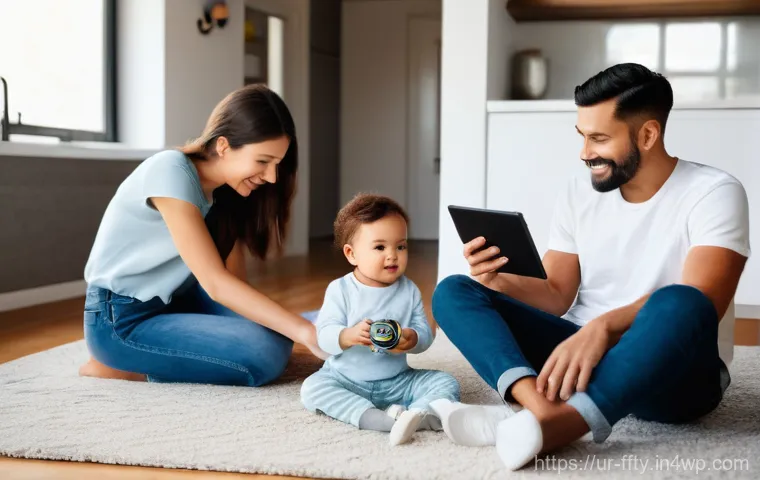 사물인터넷 보안의 미래 전망 - **Secure Smart Home with Family:**
"A cozy and modern living room bathed in warm, natural sunlig...