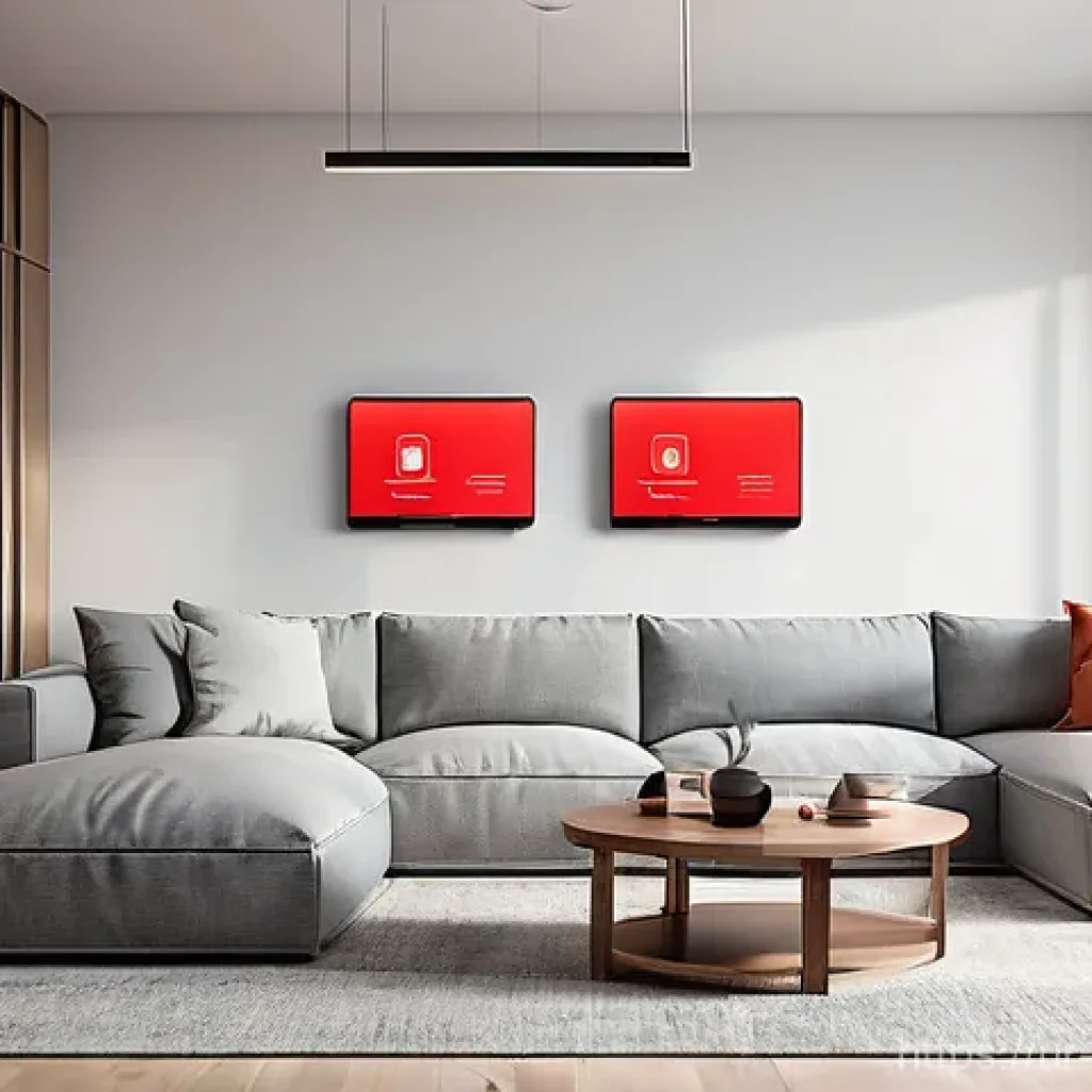 IoT 보안 표준 및 인증 - **Prompt 1: Smart Home Security Awareness**
A modern and inviting smart home living room, bathed...
