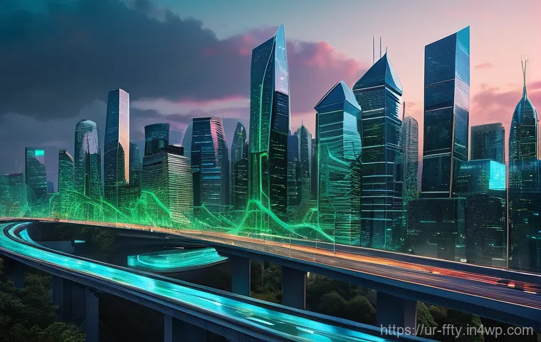 스마트 시티 보안 인프라 구축 - **Prompt:** A futuristic, metropolitan cityscape at dusk, protected by an intricate, glowing digital...