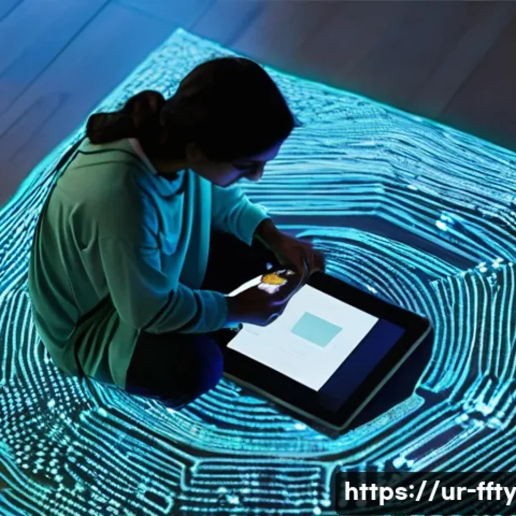 데이터 프라이버시와 보안 과제 - **Prompt 1: Recognizing Your Digital Footprint**
"A young adult, dressed in modest, contemporary...