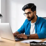 Home 20 디지털 자산 보호를 위한 전략 - A detailed digital security concept illustration showing a South Asian man in his 30s sitting at a m...