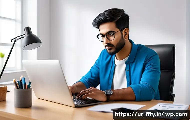 디지털 자산 보호를 위한 전략 - A detailed digital security concept illustration showing a South Asian man in his 30s sitting at a m...