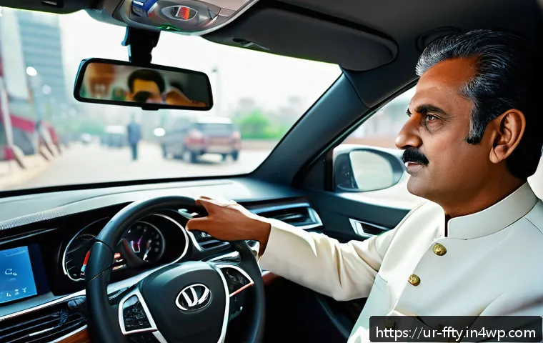 자율주행차의 보안 기술 발전 - A modern car interior showcasing advanced biometric security features, including a fingerprint scann...